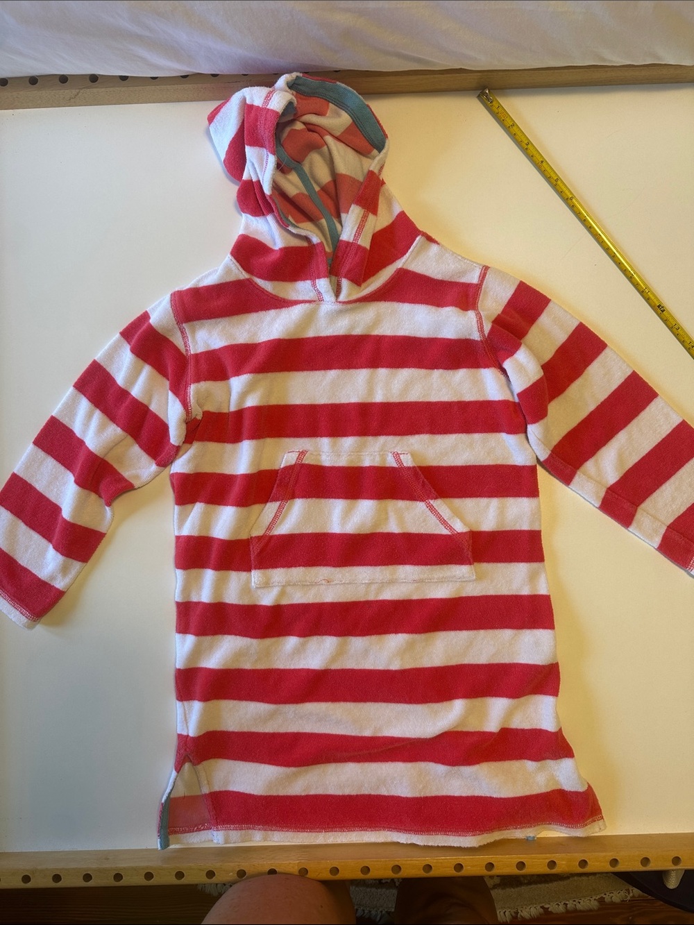Mini Boden Red and White Striped Hooded Pullover